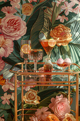 Retro Glam: Floral Cocktails on Vintage Bar Cart