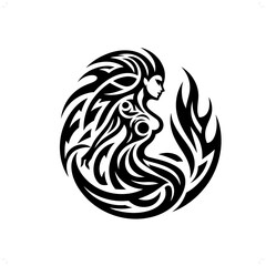 mermaid in modern tribal tattoo, abstract line art of people, minimalist contour. Vector