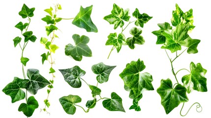 Set of green leaves from a jungle ,isolated on a white 