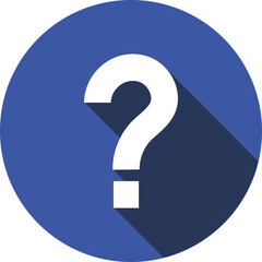 Set of colored flat buttons with long shadow. Tick, question and answers mark. Help symbol. FAQ symbol. Vector Illustration.