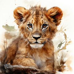 Watercolor African Lion, clipart Illustration, Generative Ai
