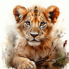 Watercolor African Lion, clipart Illustration, Generative Ai