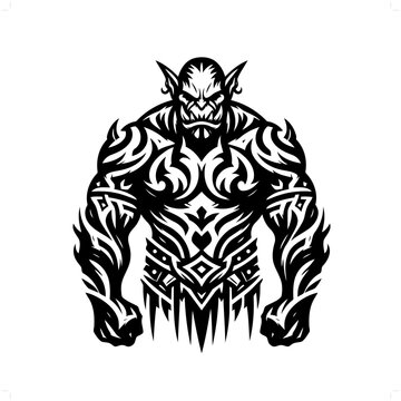 recommend clip art: orc in modern tribal tattoo, abstract line art of people, minimalist contour. Vector