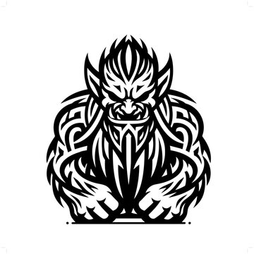 recommend clip art: troll in modern tribal tattoo, abstract line art of people, minimalist contour. Vector