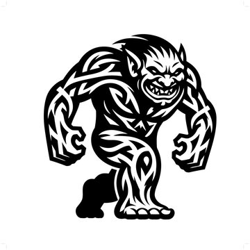 recommend clip art: troll in modern tribal tattoo, abstract line art of people, minimalist contour. Vector