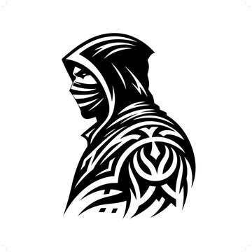 recommend clip art: assasin in modern tribal tattoo, abstract line art of people, minimalist contour. Vector