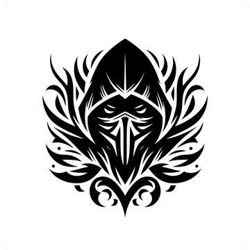 recommend clip art: assasin in modern tribal tattoo, abstract line art of people, minimalist contour. Vector