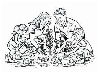 Gardening with childrens pencil line art new vector customized design 