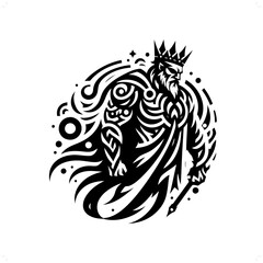king in modern tribal tattoo, abstract line art of people, minimalist contour. Vector