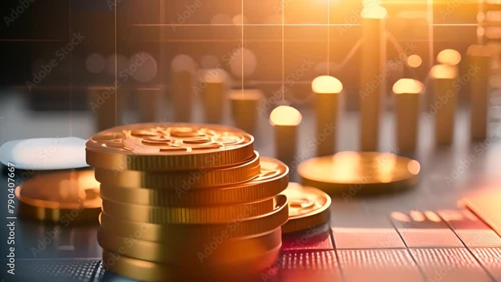 Aufkleber stack of gold coins on table generative ai
