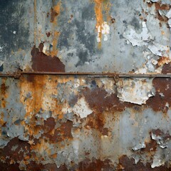 A grungy industrial backdrop featuring peeling paint and rusted metal surfaces, conveying a sense of vintage industrial aesthetic.