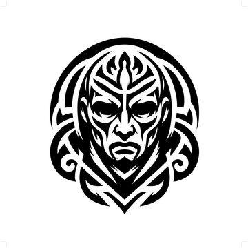 recommend clip art: monk in modern tribal tattoo, abstract line art of people, minimalist contour. Vector
