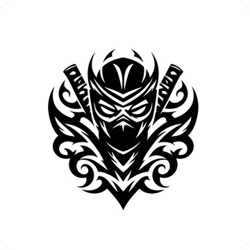 recommend clip art: ninja in modern tribal tattoo, abstract line art of people, minimalist contour. Vector