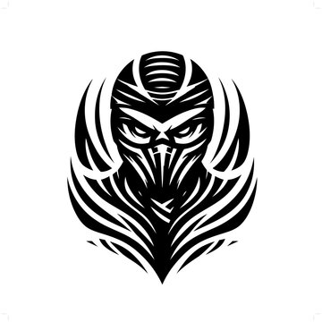 recommend clip art: ninja in modern tribal tattoo, abstract line art of people, minimalist contour. Vector