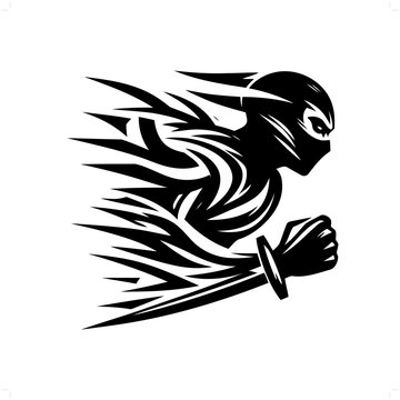 recommend clip art: ninja in modern tribal tattoo, abstract line art of people, minimalist contour. Vector