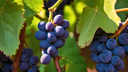 A bunch of black grapes being prepared for the big harvest.