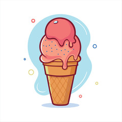 Delicious Strawberry Ice Cream Cone Illustration