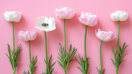 A bouquet of pink flowers in full bloom against a clear pink background.