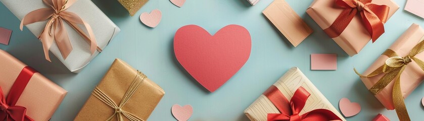 Fototapeta premium A heartshaped loyalty card surrounded by gifts and thankyou notes, illustrating the affection and personal touch brands give to retain loyal customers