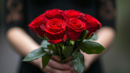 A close-up shot of a woman's hands gently holding a bouquet conveying anticipation and excitement.