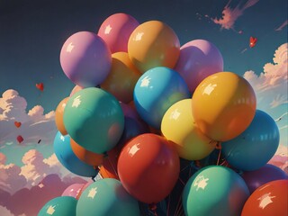 Colorful balloons background in anime style. Balloons illustration