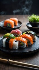 Artistic Sushi Composition on Stylish Serving Tray - Culinary Photography
