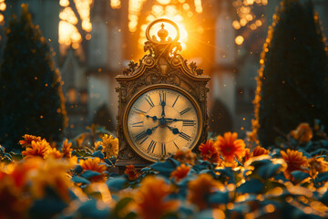 A clock ticking away the seconds, minutes, and hours, reminding us of the passage of time and the...
