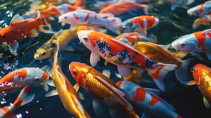 Colorful koi fish swimming in the water. 3d rendering