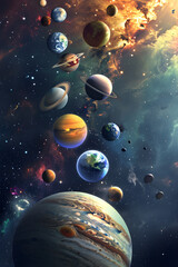 Artistic Illustration of Planets in our Solar System and Outer Space