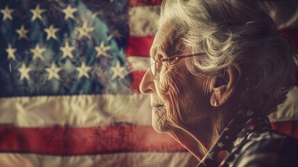 Veteran senior person on independence day against American flag background