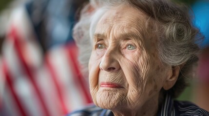 Veteran senior person on independence day against American flag background