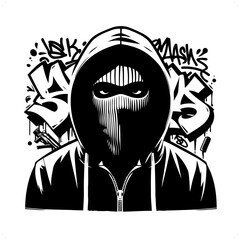 gangster; thug; bandit  silhouette, people in graffiti tag, hip hop, street art typography illustration.