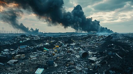 Pollution of the environment. Garbage in the city. Garbage dump. Environmental pollution. Fire at the landfill. The concept of ecological disaster, disaster, disaster.