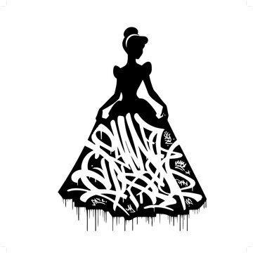 princess; cinderella  silhouette, people in graffiti tag, hip hop, street art typography illustration.
