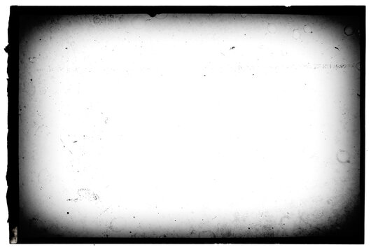 Vintage slide film frame of an old camera with dusts and scratches and lens vignette template with splatters on transparent background (png image).