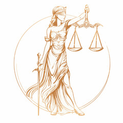 Lady justice in cartoon, doodle style. Image for t-shirt, web, mobile apps and ui. Isolated 2d vector illustration in logo, icon, sketch style, Eps 10. AI Generative