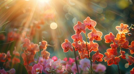 Vibrant orchid blossoms reaching for the sun in a colorful display of natural beauty