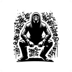 lucha libre silhouette, people in graffiti tag, hip hop, street art typography illustration.