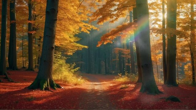 autumn in the forest, background, 4k, animation video, seamless looping, footage, generative ai