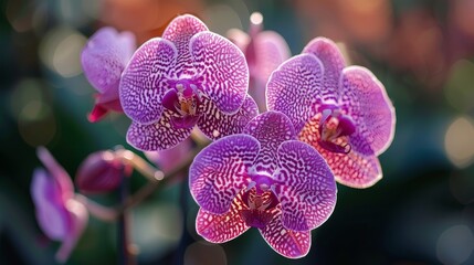 Stunning purple and white orchid flower in full bloom in a serene and picturesque garden setting