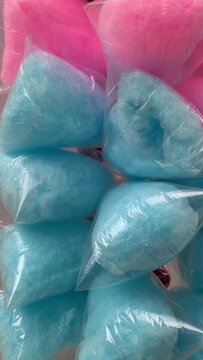 Video of cotton candy packed in bags.