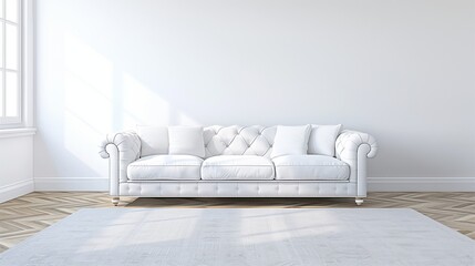 a Spacious Living Room Boasting a Pristine White Sofa Set Upon a Plush Carpet