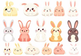 Fototapeta premium Cute bunnies: adorable bunny art featuring chubby cheeks, expressive eyes. Easter-themed content