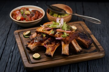 Pig ribs barbecue, classic Argentinian Patagonia cuisine - obrazy, fototapety, plakaty