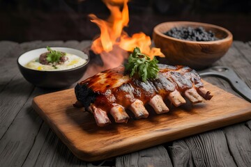 Pig ribs barbecue, classic Argentinian Patagonia cuisine - obrazy, fototapety, plakaty