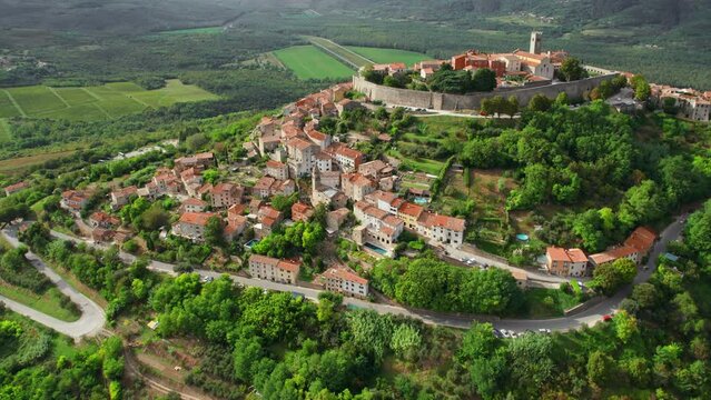 Aerial view of the picturesque historic town of Motovun, Istria region, Croatia