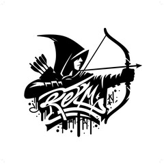 robinhood silhouette, people in graffiti tag, hip hop, street art typography illustration.