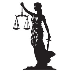 Lady justice in cartoon, doodle style . Image for t-shirt, web, mobile apps and ui. Isolated 2d vector illustration in logo, icon, sketch style, Eps 10, black and white. AI Generative - obrazy, fototapety, plakaty