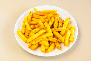 French fries Snack food crispy potato . Fast food or  snacks concept. Patates cips.