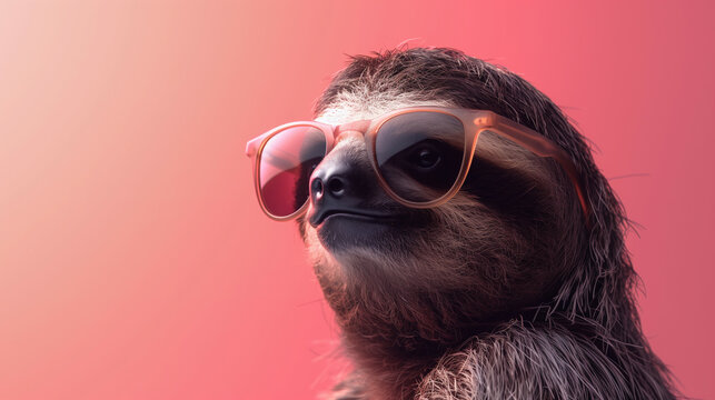A cool sloth in sunglasses on a solid color background - Generative AI